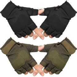 Men Tactical Shooting Gloves Finger less Gloves Outdoor Workout Half Finger Sport Gloves Cycling Hiking Gloves, Black and Army Green
